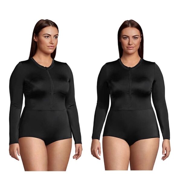 Land’s End Rash guard one piece long sleeve swimsuit 1/4 zip black Various Size - Picture 3 of 11